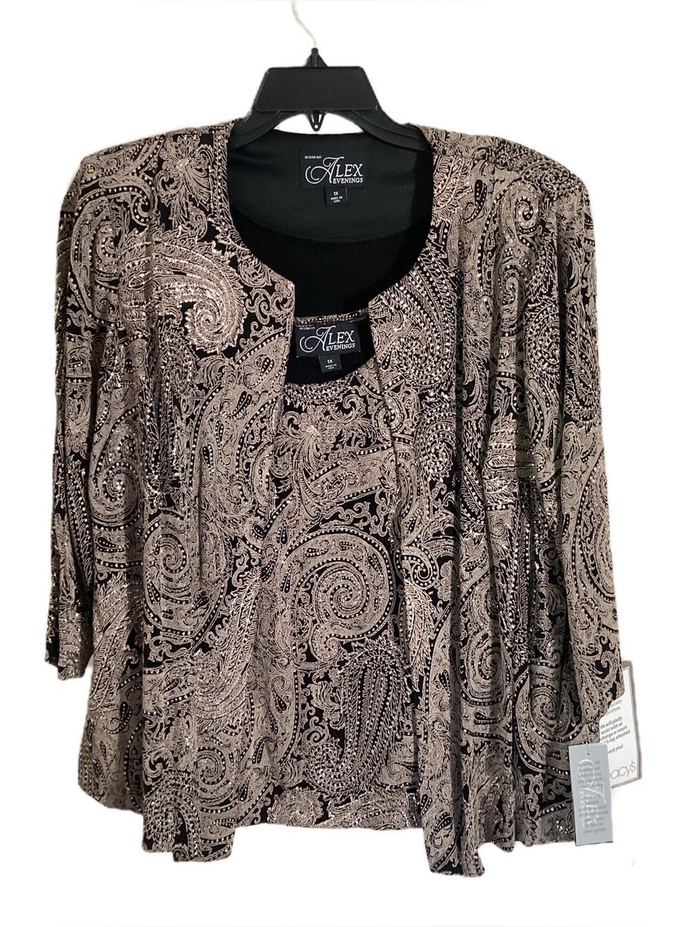 Alex Evenings Plus Size Glitter-Print Jacket/Top Set 1X